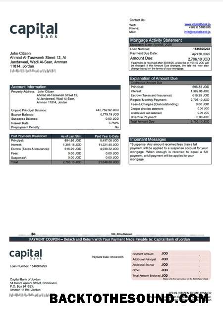 İndir Ürdün Capital Banka of Ürdün İpotek Hesap Özeti Word and PDF Örnek ön izleme