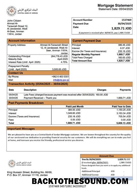 İndir Ürdün Central Banka of Ürdün İpotek Hesap Özeti Word and PDF Örnek örnek
