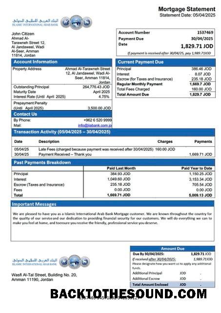 İndir Ürdün Islamic uluslararası Arab Banka İpotek Hesap Özeti Word and PDF Örnek örnek