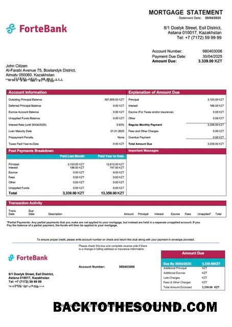 İndir Kazakistan ForteBank İpotek Hesap Özeti Word and PDF Örnek taslak