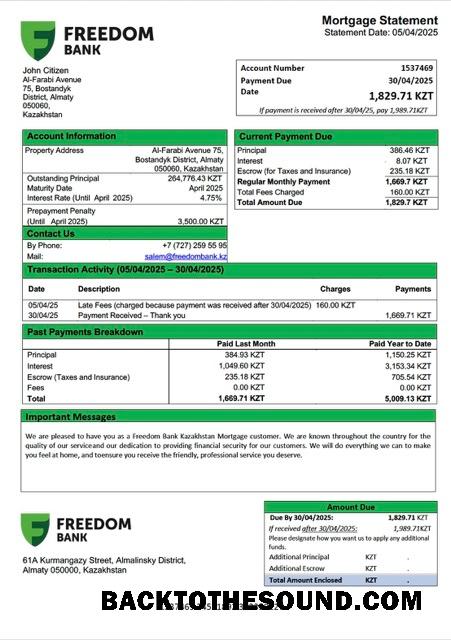 İndir Kazakistan Freedom Banka Kazakistan İpotek Hesap Özeti Word and PDF Örnek taslak