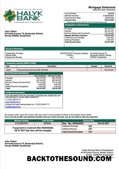 İndir Kazakistan Halyk Savings Banka of Kazakistan İpotek Hesap Özeti Word and PDF Örnek tasarım
