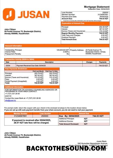 İndir Kazakistan Jusan Banka İpotek Hesap Özeti Word and PDF Örnek taslak
