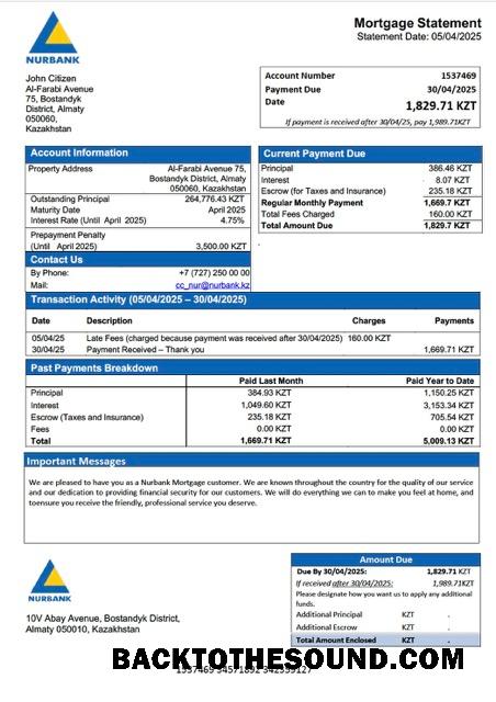 İndir Kazakistan Nurbank İpotek Hesap Özeti Word and PDF Örnek örnek