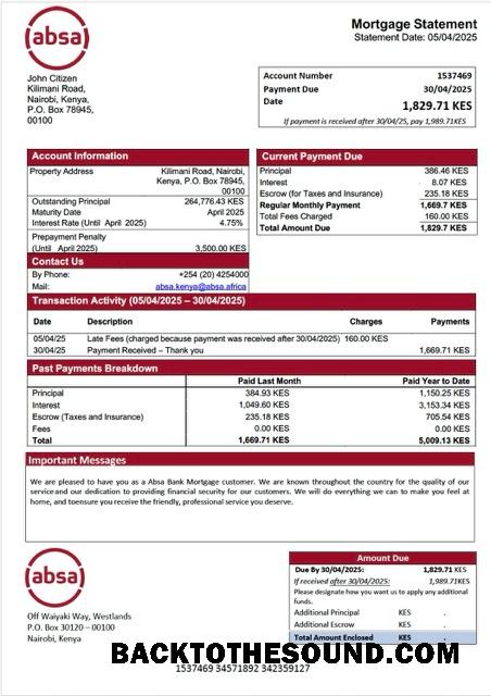 İndir Kenya Absa Banka İpotek Hesap Özeti Word and PDF Örnek örnek