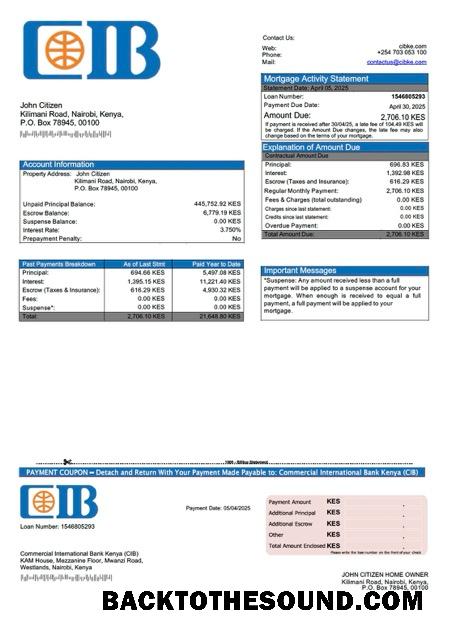 İndir Kenya ticari uluslararası Banka Kenya (CIB) İpotek Hesap Özeti Word and PDF Örnek şablon