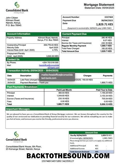 İndir Kenya Consolidated Banka of Kenya İpotek Hesap Özeti Word and PDF Örnek tasarım