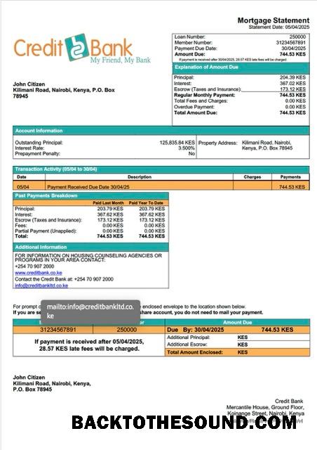 İndir Kenya Kredi Banka İpotek Hesap Özeti Word and PDF Örnek taslak