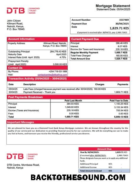 İndir Kenya Diamond Trust Banka Kenya İpotek Hesap Özeti Word and PDF Örnek şablon