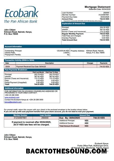 İndir Kenya Ecobank Kenya İpotek Hesap Özeti Word and PDF Örnek şablon