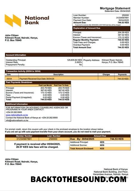 İndir Kenya ulusal Banka of Kenya İpotek Hesap Özeti Word and PDF Örnek tasarım