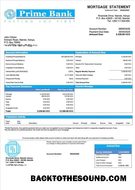 İndir Kenya Prime Banka İpotek Hesap Özeti Word and PDF Örnek örnek