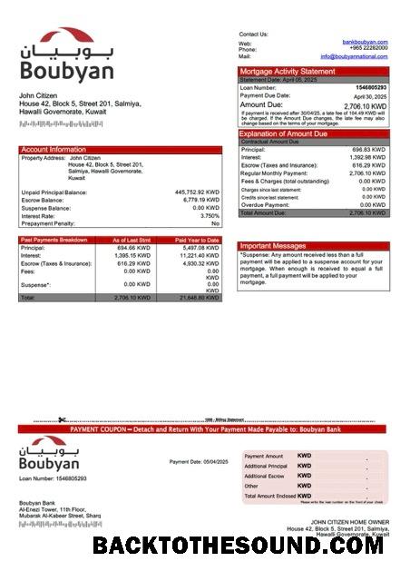 İndir Kuveyt Boubyan Banka İpotek Hesap Özeti Word and PDF Örnek ön izleme