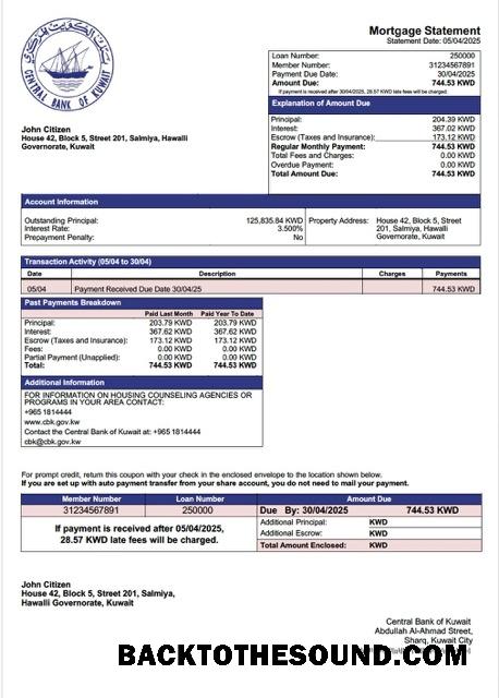 İndir Kuveyt Central Banka of Kuveyt İpotek Hesap Özeti Word and PDF Örnek örnek