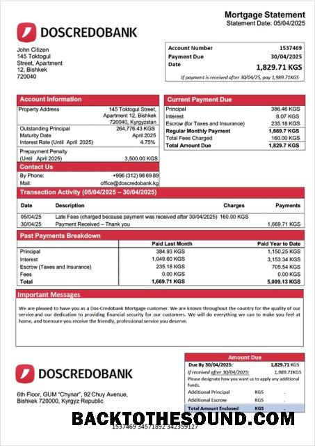 İndir Kırgızistan Dos Credobank İpotek Hesap Özeti Word and PDF Örnek şablon