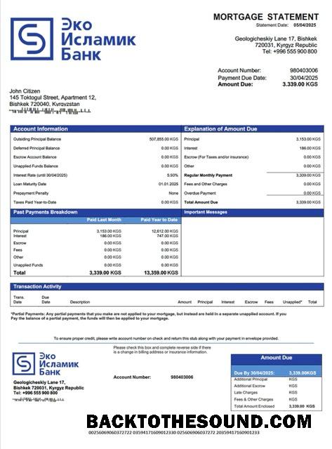 İndir Kırgızistan EcoIslamicBank İpotek Hesap Özeti Word and PDF Örnek taslak