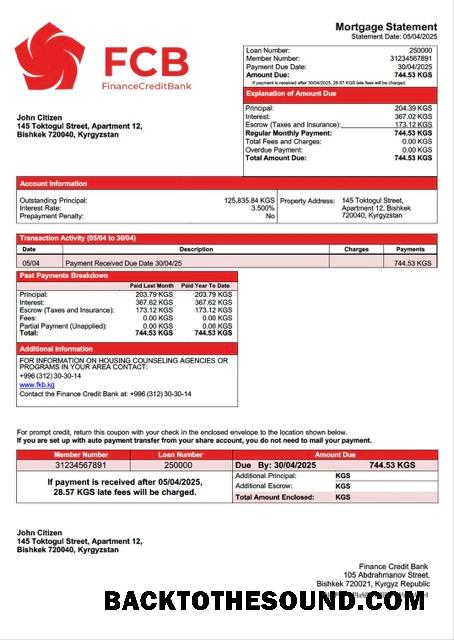 İndir Kırgızistan Finans Kredi Banka İpotek Hesap Özeti Word and PDF Örnek ön izleme