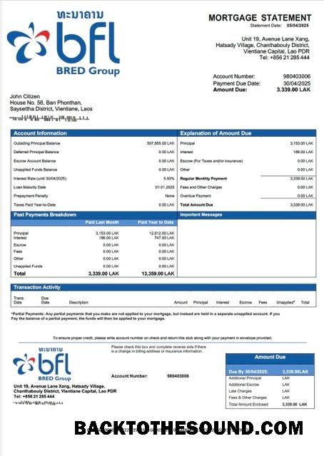 İndir Laos Banque Franco Lao İpotek Hesap Özeti Word and PDF Örnek ön izleme