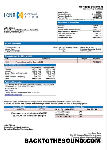 İndir Laos Lao Çin Banka İpotek Hesap Özeti Word and PDF Örnek taslak