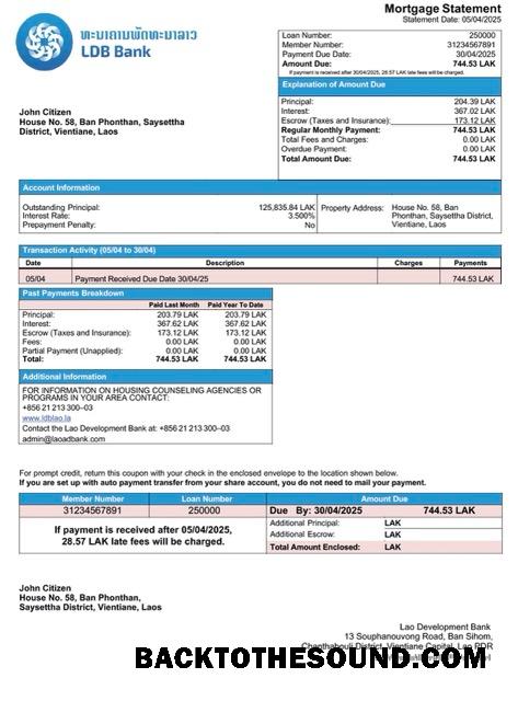 İndir Laos Lao geliştirme Banka İpotek Hesap Özeti Word and PDF Örnek tasarım