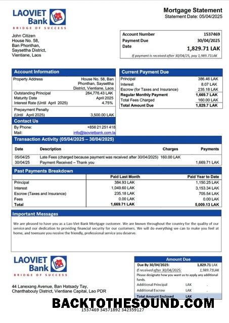 İndir Laos Lao Viet Banka İpotek Hesap Özeti Word and PDF Örnek ön izleme
