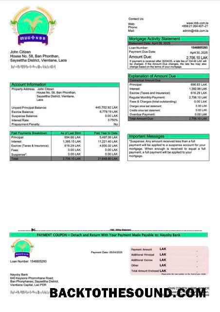 İndir Laos Nayoby Banka İpotek Hesap Özeti Word and PDF Örnek şablon