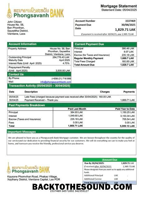 İndir Laos Phongsavanh Banka İpotek Hesap Özeti Word and PDF Örnek örnek