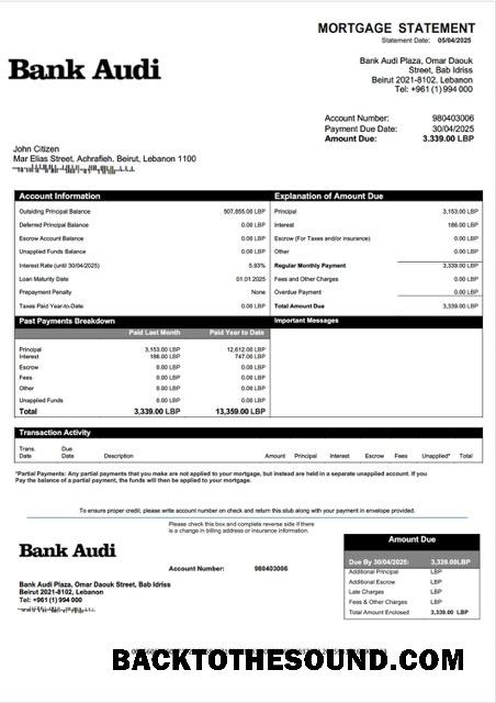 İndir Lübnan Banka Audi İpotek Hesap Özeti Word and PDF Örnek ön izleme