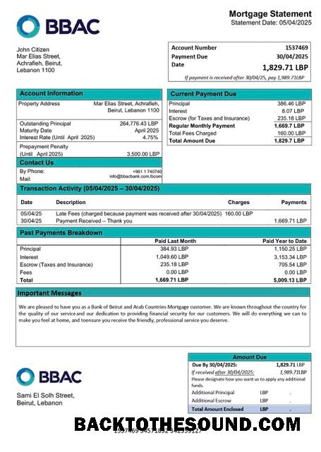 İndir Lübnan Banka of Beirut and Arab Countries (BBAC) İpotek Hesap Özeti Word and PDF Örnek ön izleme