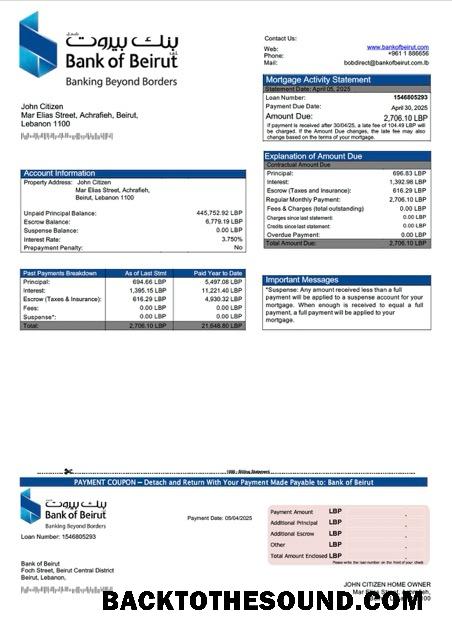 İndir Lübnan Banka of Beirut İpotek Hesap Özeti Word and PDF Örnek ön izleme