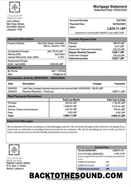 İndir Lübnan Banque du Liban İpotek Hesap Özeti Word and PDF Örnek ön izleme