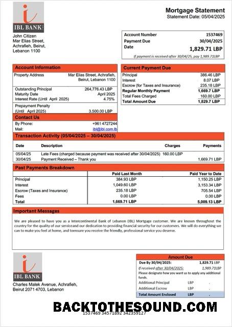 İndir Lübnan Intercontinental Banka of Lübnan (IBL) İpotek Hesap Özeti Word and PDF Örnek ön izleme