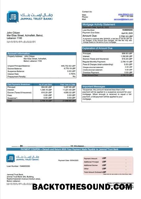 İndir Lübnan Jammal Trust Banka İpotek Hesap Özeti Word and PDF Örnek örnek