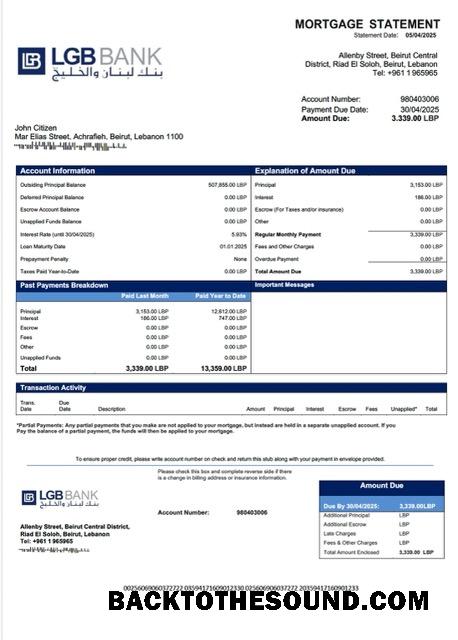İndir Lübnan and Gulf Banka İpotek Hesap Özeti Word and PDF Örnek ön izleme