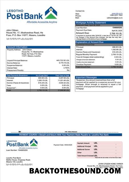 İndir Lesotho Post Banka İpotek Hesap Özeti Word and PDF Örnek taslak