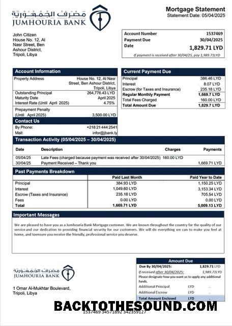 İndir Libya Jumhouria Banka İpotek Hesap Özeti Word and PDF Örnek taslak
