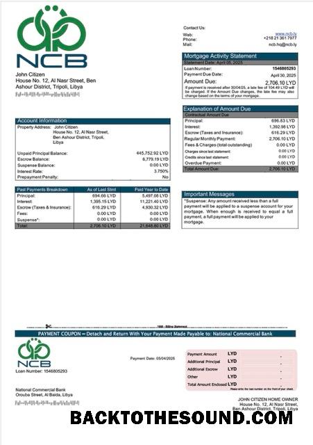 İndir Libya ulusal ticari Banka İpotek Hesap Özeti Word and PDF Örnek taslak