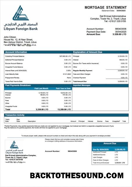 İndir Libyan Foreign Banka İpotek Hesap Özeti Word and PDF Örnek örnek
