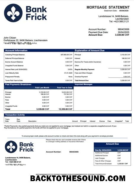 İndir Lihtenştayn Banka Frick & Co İpotek Hesap Özeti Word and PDF Örnek şablon