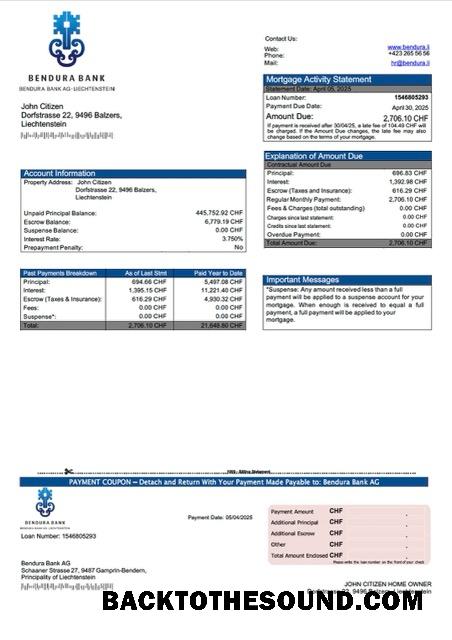 İndir Lihtenştayn Bendura Banka AG İpotek Hesap Özeti Word and PDF Örnek örnek