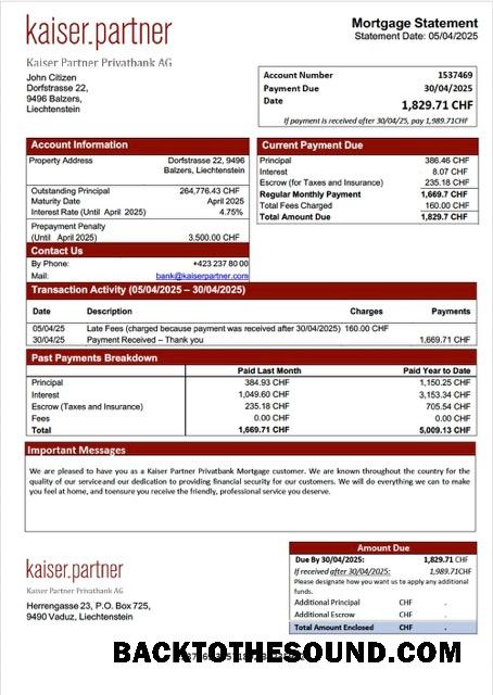 İndir Lihtenştayn Kaiser Partner Privatbank İpotek Hesap Özeti Word and PDF Örnek tasarım
