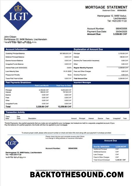 İndir Lihtenştayn LGT Banka İpotek Hesap Özeti Word and PDF Örnek ön izleme