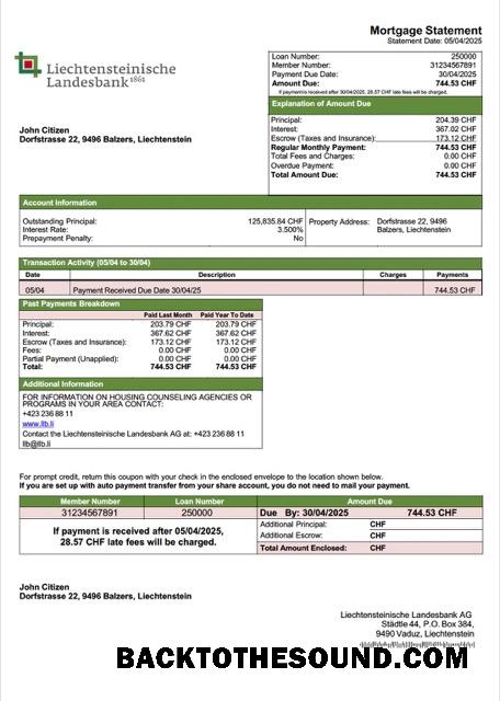 İndir Lihtenştayn Liechtensteinische Landesbank AG İpotek Hesap Özeti Word and PDF Örnek örnek