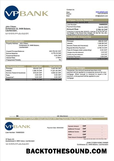 İndir Lihtenştayn VP Banka AG İpotek Hesap Özeti Word and PDF Örnek örnek