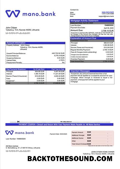 İndir Litvanya AB Mano bankas İpotek Hesap Özeti Word and PDF Örnek örnek
