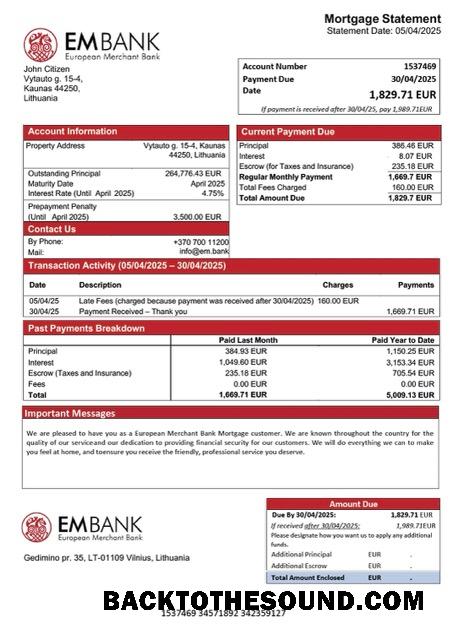 İndir Litvanya European Merchant Banka İpotek Hesap Özeti Word and PDF Örnek tasarım