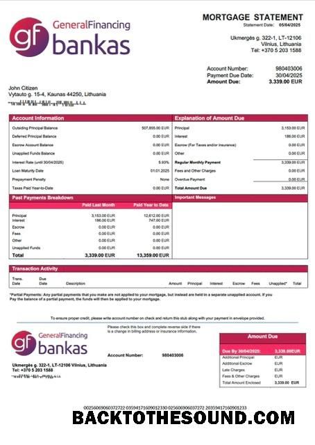 İndir Litvanya UAB GF bankas İpotek Hesap Özeti Word and PDF Örnek şablon