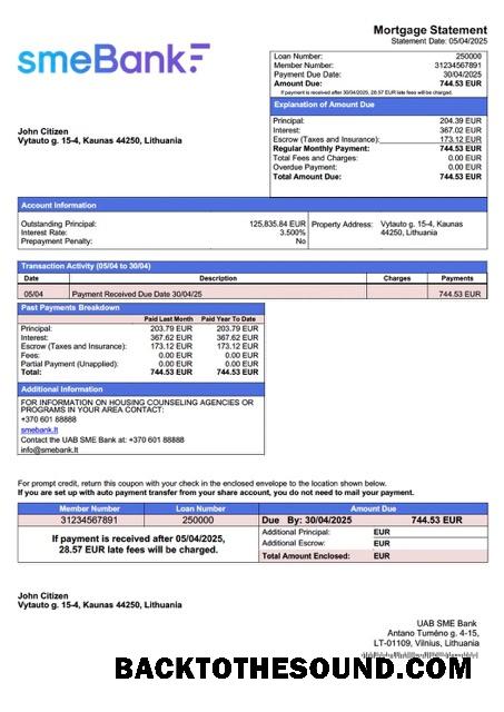 İndir Litvanya UAB SME Banka İpotek Hesap Özeti Word and PDF Örnek örnek