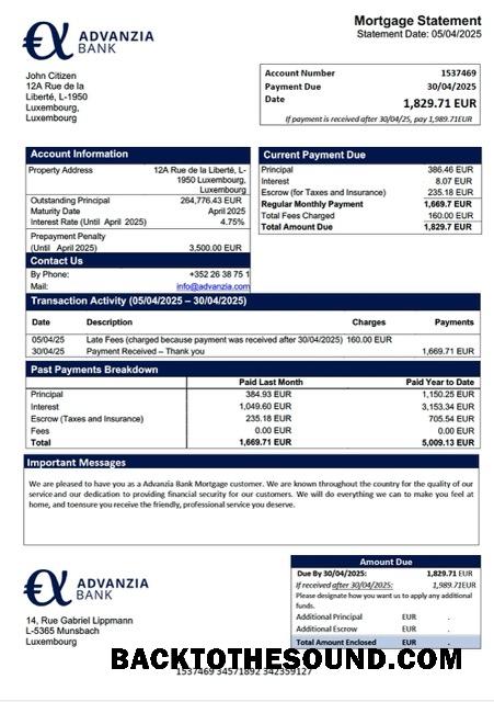 İndir Lüksemburg Advanzia Banka İpotek Hesap Özeti Word and PDF Örnek örnek