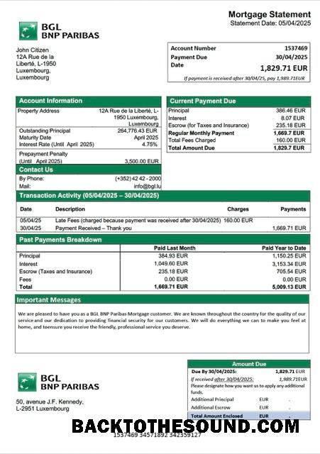 İndir Lüksemburg BGL BNP Paribas İpotek Hesap Özeti Word and PDF Örnek tasarım